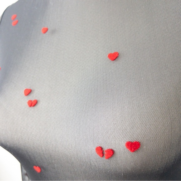 Stradivarius Long Sleeve Stretch Black Mesh Top with Heart Print Size Small - Picture 8 of 9